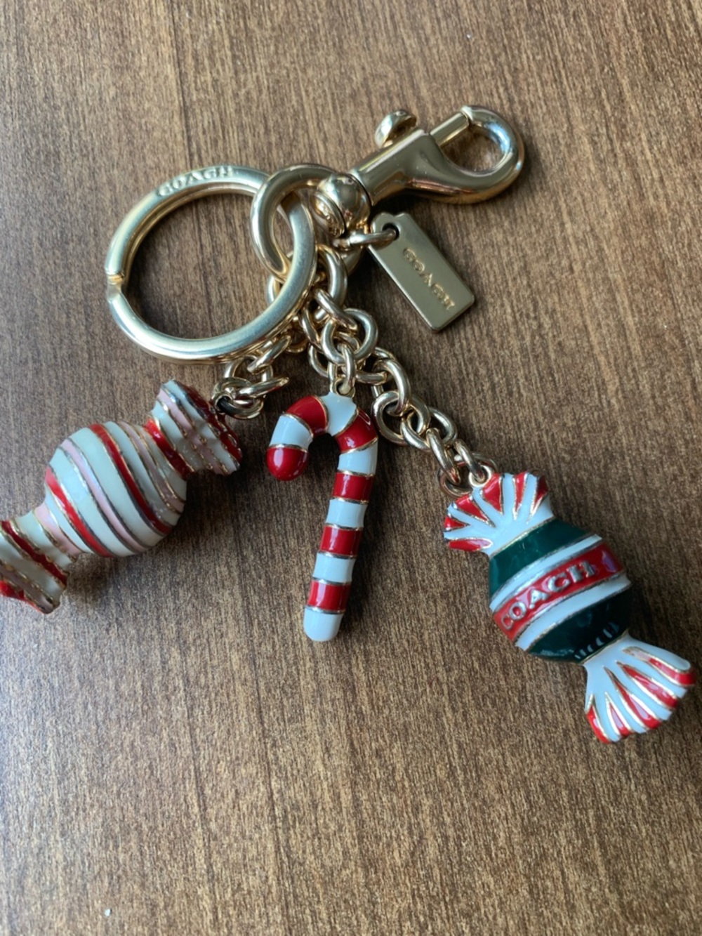 COACH Red, White & Green Candy Charm Keychain